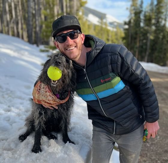 One of our guests enjoying vacations with his dog at the Elevation Hotel in Colorado.