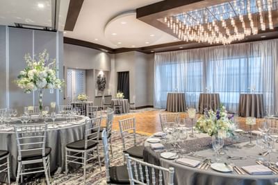 banquet room with tables, chairs and dance floor