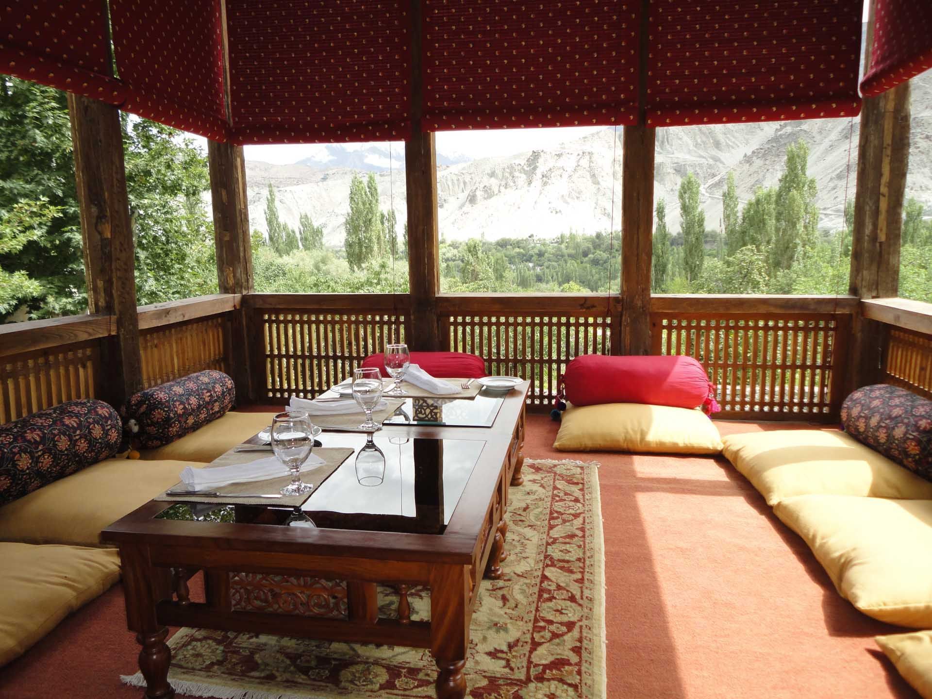 Khatamband Loggia Restaurant interior at Serena Khaplu Palace