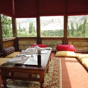 Khatamband Loggia Restaurant interior at Serena Khaplu Palace