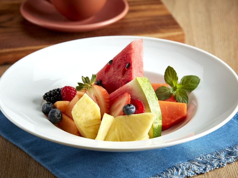 Watermelon, strawberries, pineapple & a variety of berries served for breakfast at Fiesta Americana Travelty