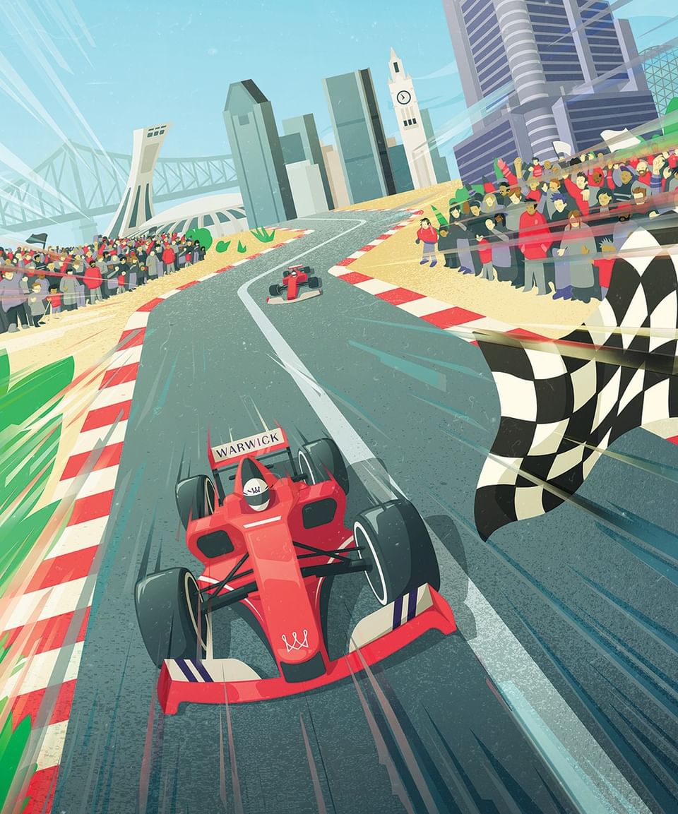 Illustration d'une course automobile à Montréal en 2026 chez Warwick Le Crystal Montreal