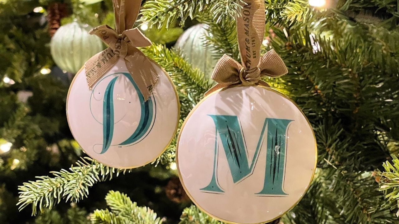 Close-up of a Christmas décor on a tree at Domaine De Manville