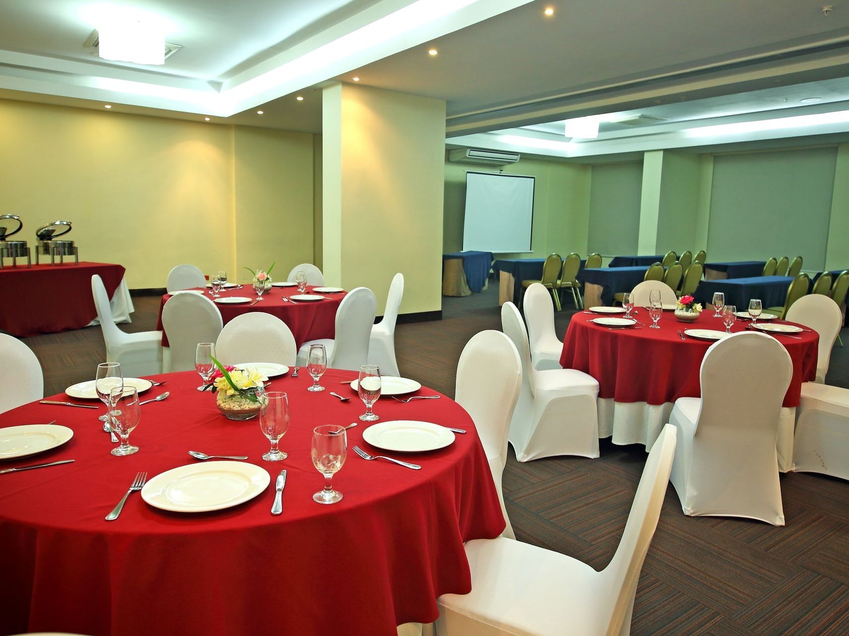 tables and chairs in a large room