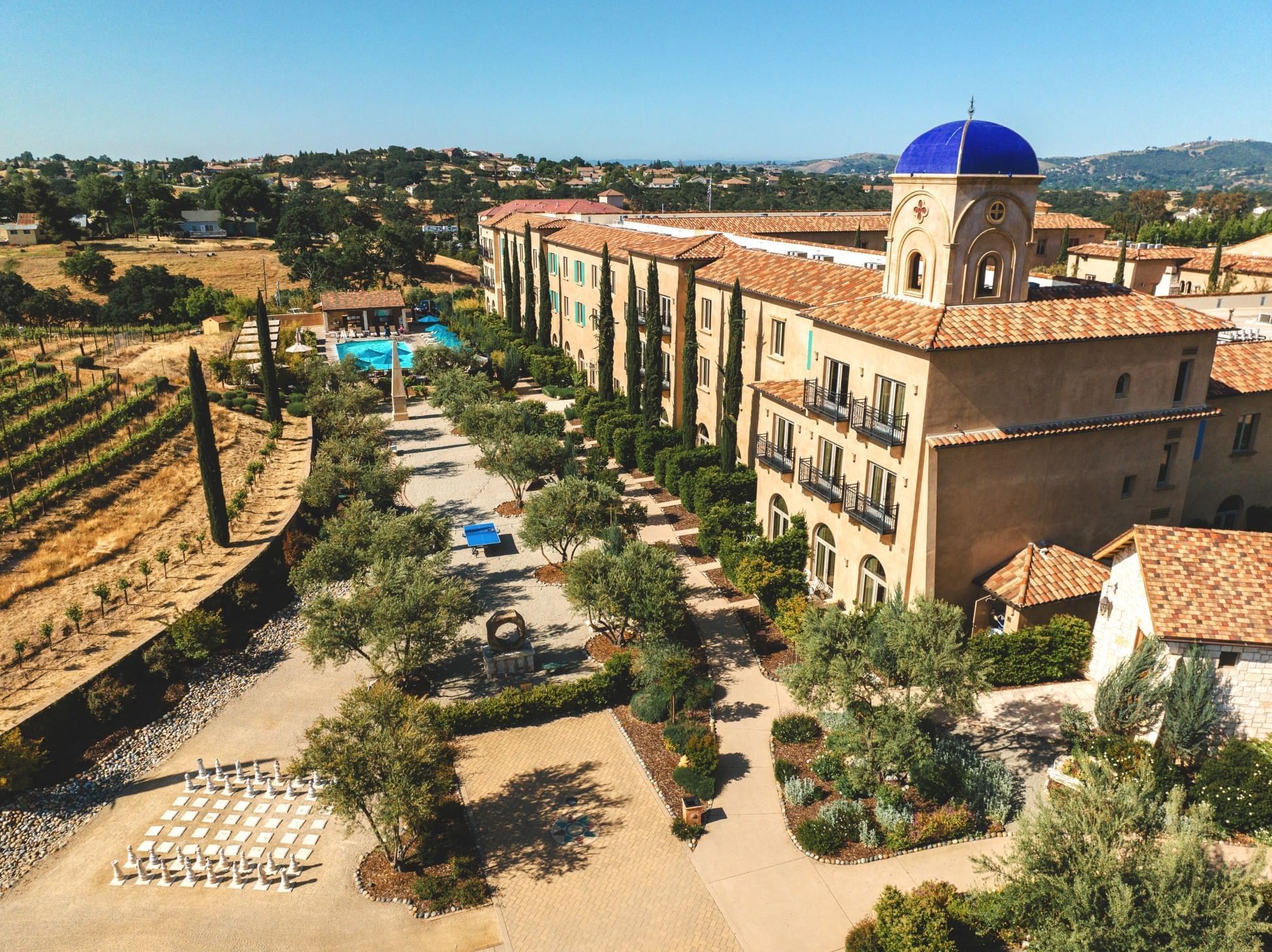 Lorem ipsum Aerial shot of hotel exterior