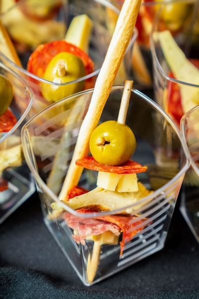 Olive & Feta Shooters served in restaurant at Innovation Hotel