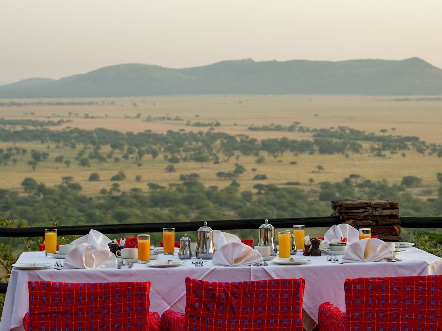 Dining setting with a landscape view at Serengeti Serena Hotel 