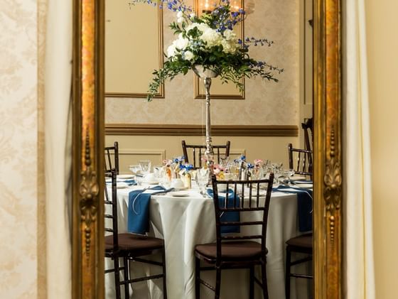 Banquet table in a Victorian Ballroom at The Inn at Saratoga