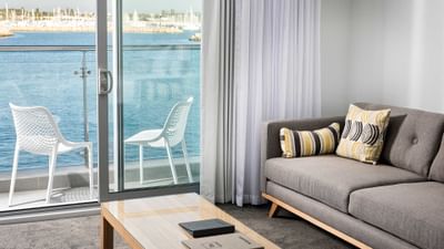 Living area in an apartment at Be Fremantle