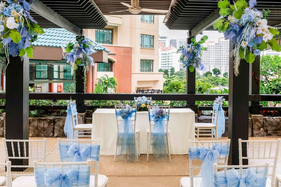 Arranged wedding ceremony on a patio at Paradox Singapore