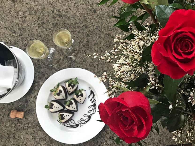 Chocolate covered strawberries, champagne and roses at Peabody Hotels & Resorts