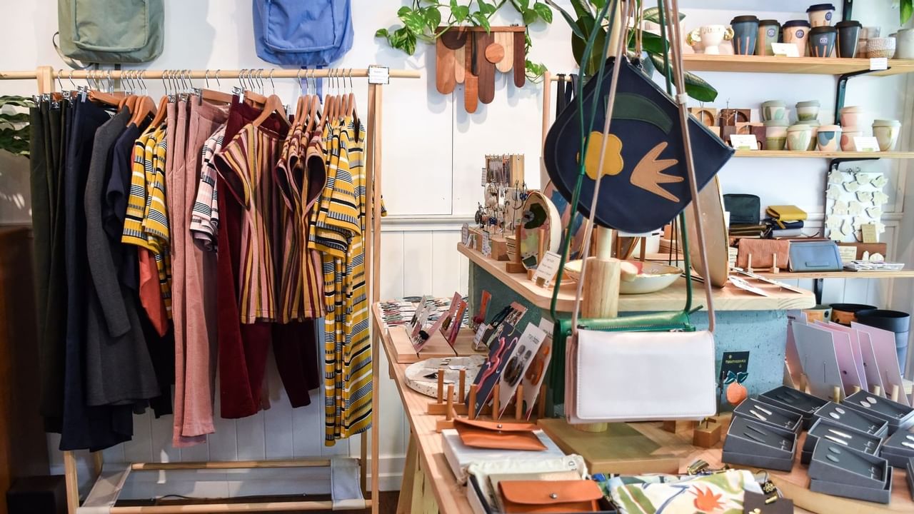 boutique shop with clothes and candles