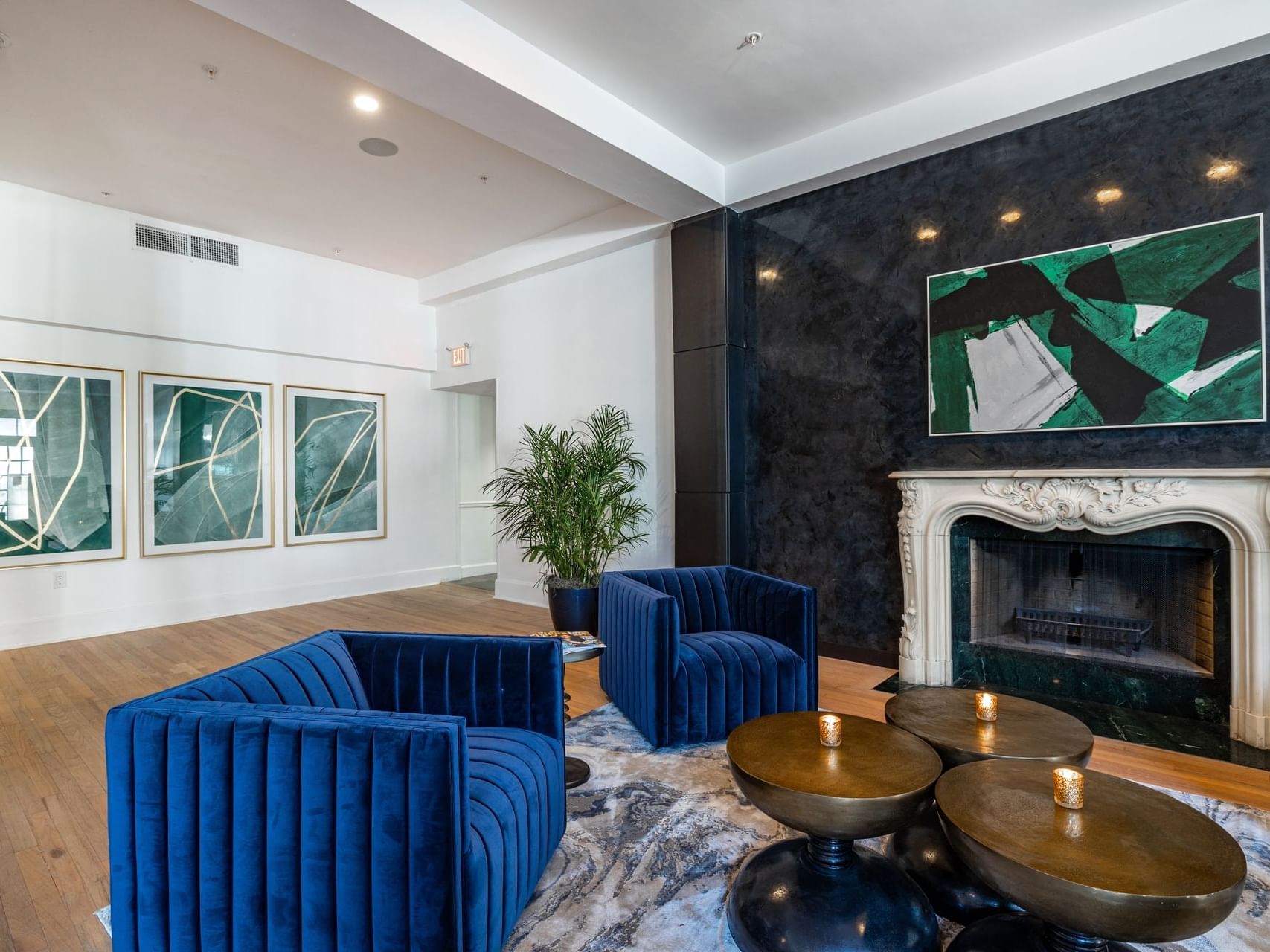 Lobby area with armchairs & tables at The Exchange Hotel