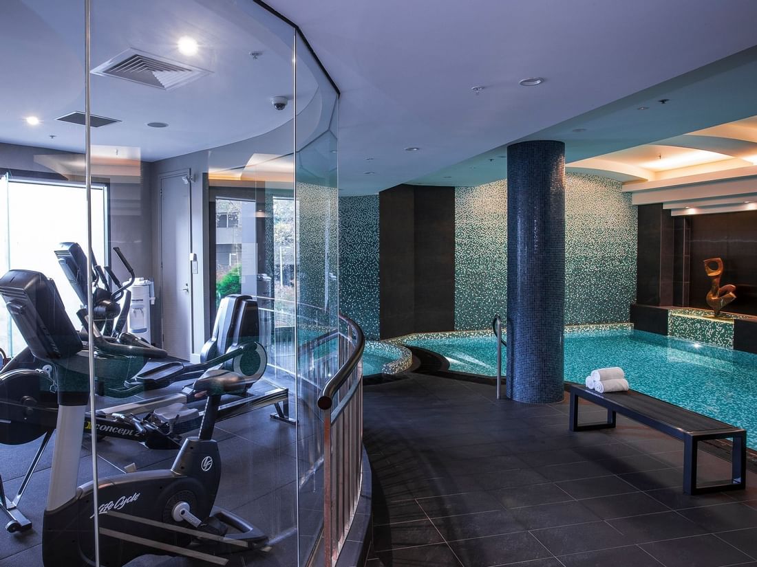 Interior of the Gymnasium and Steam Room at Quay West Suites Melbourne