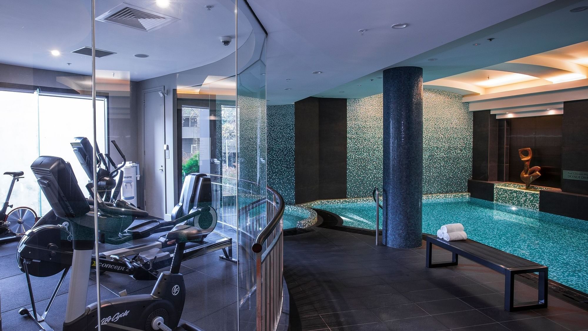 Interior of the Gymnasium and Steam Room at Quay West Suites Melbourne