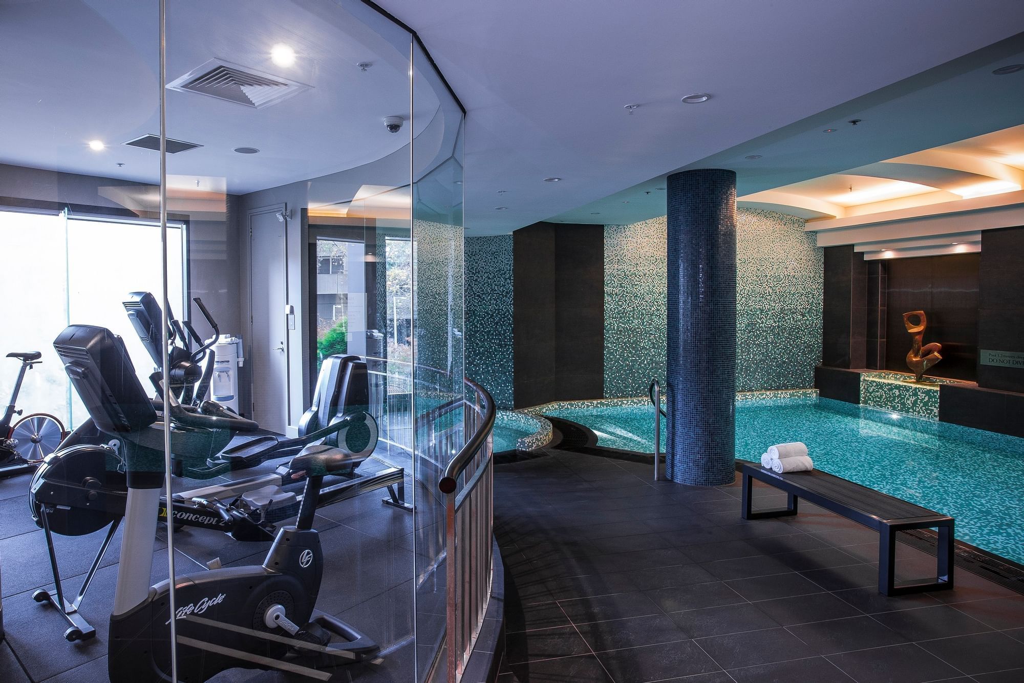 Interior of the Gymnasium and Steam Room at Quay West Suites Melbourne