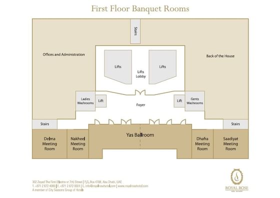 Floor Plan of First Floor Banquet room at Royal Rose Hotel