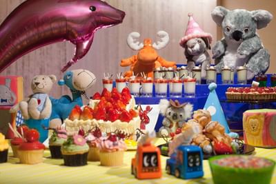 Vibrant balloons and other playful decorations create a fun atmosphere for the children's party in Park Hotel Hong Kong