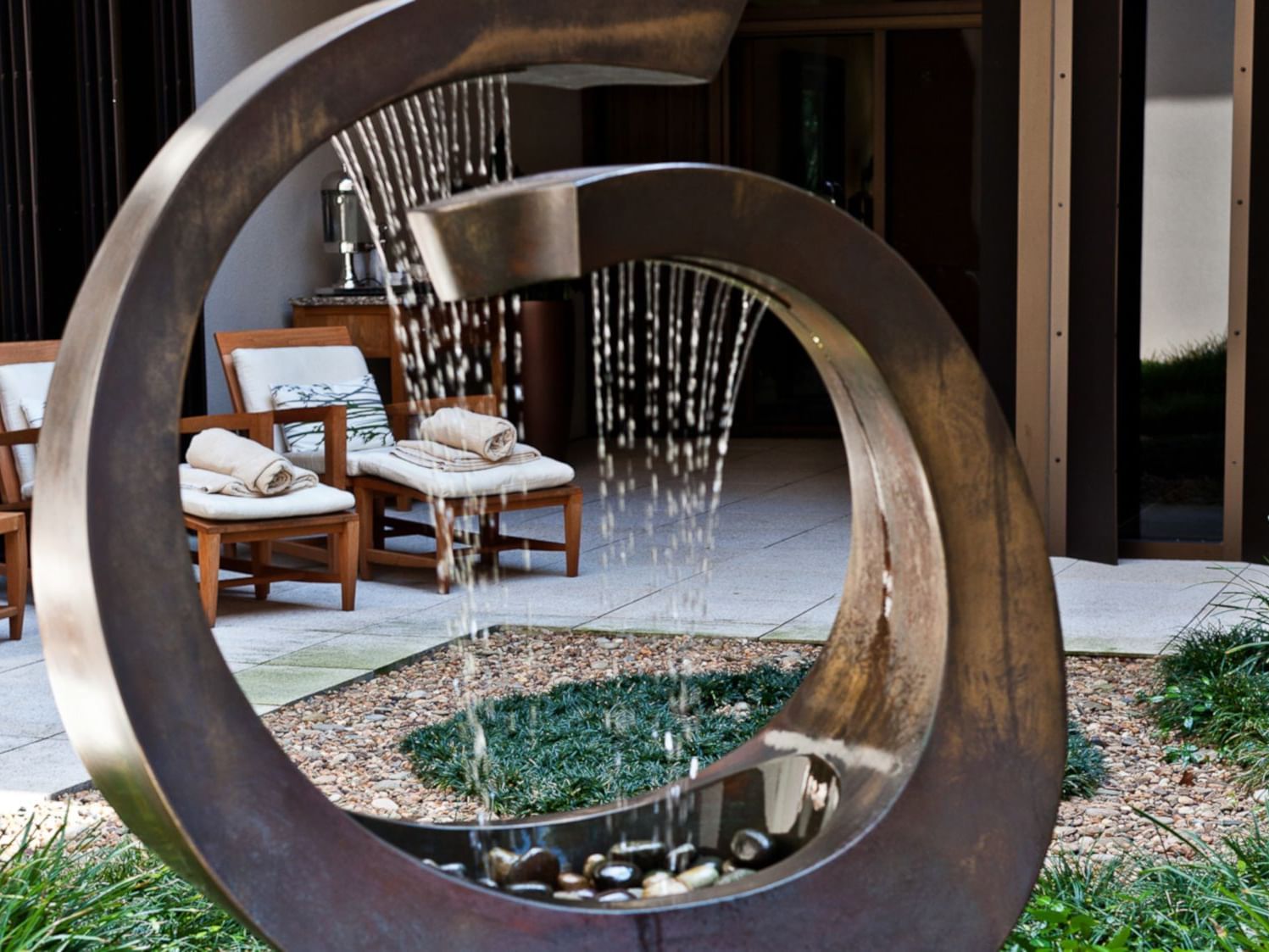 Relaxing water fountain in the Meditation Garden area at The Umstead Hotel and Spa