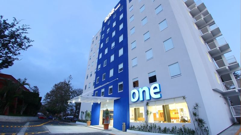 Close-up on the entrance of One Xalapa Las Ánimas