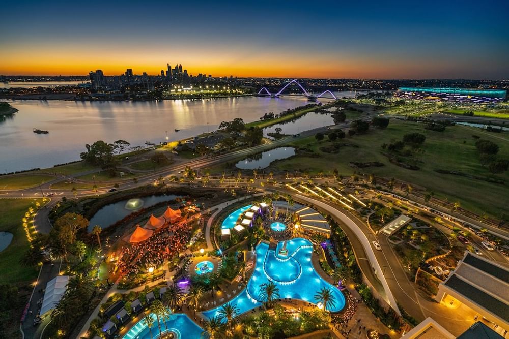 Night view of the surrounding environment of the hotel