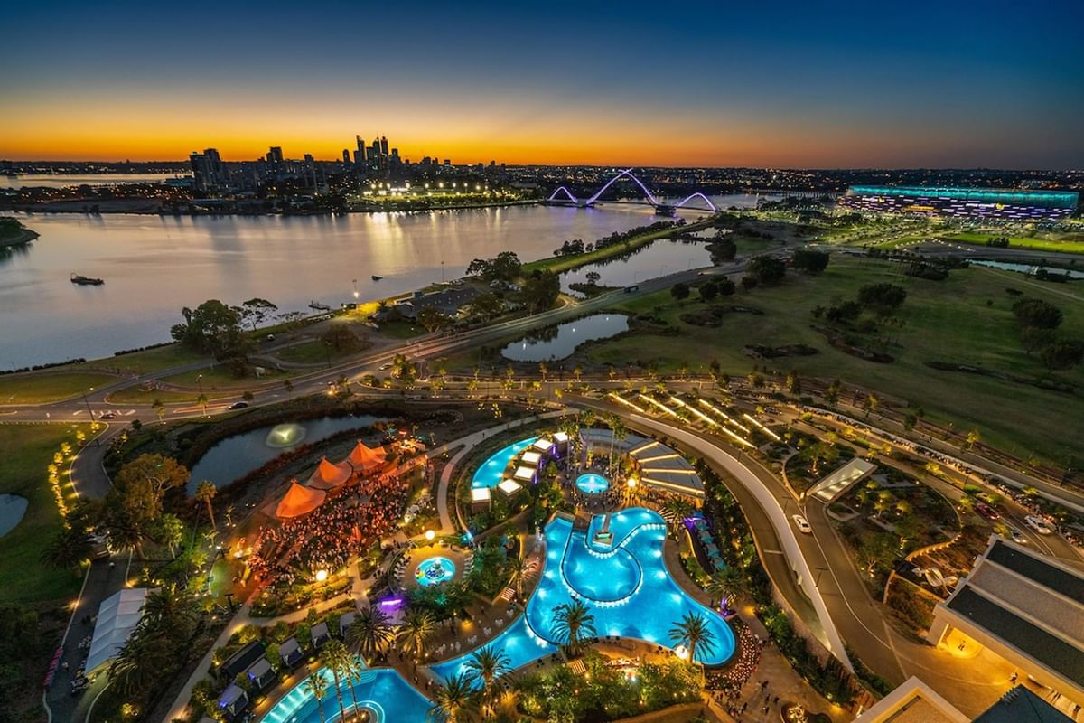Night view of the surrounding environment of the hotel