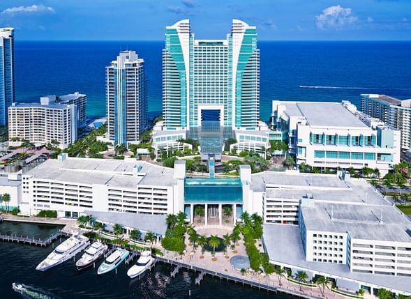 Aerial view of The Diplomat Resort with the ocean