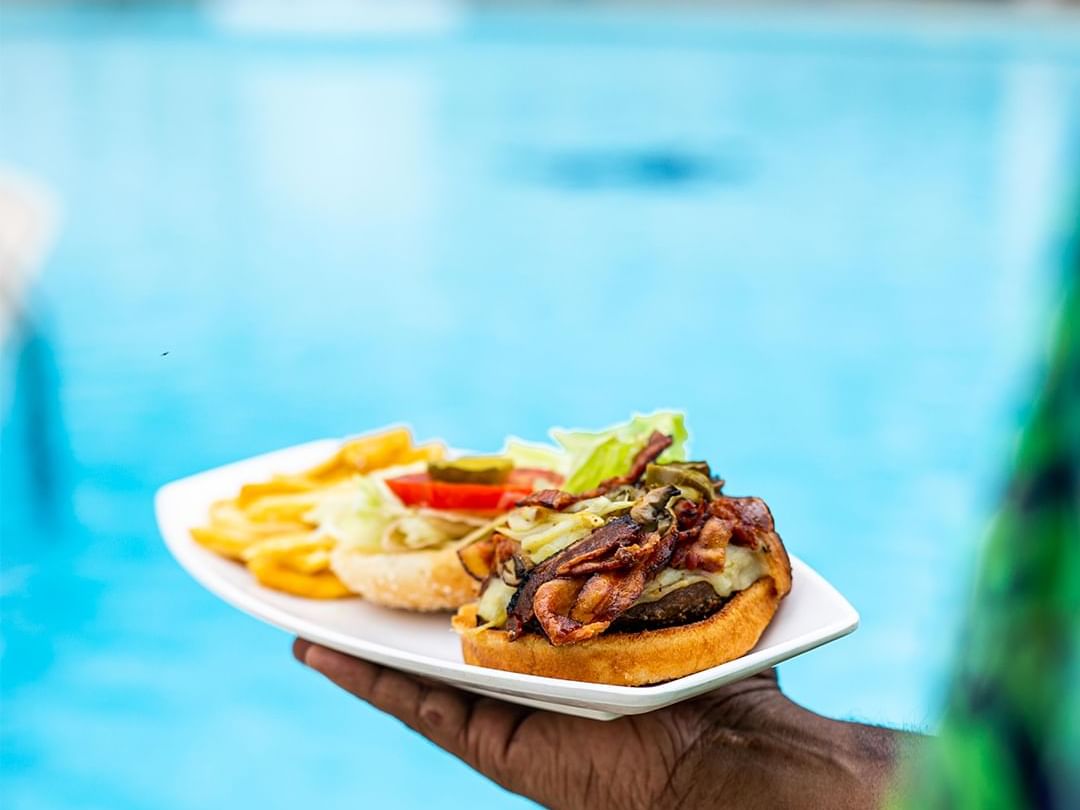 Pegasus burger served by pool bar at Jamaica Pegasus Hotel
