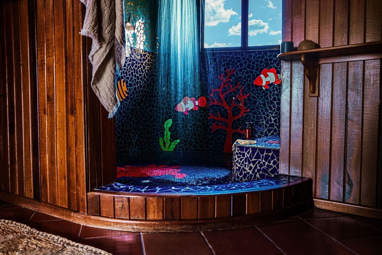 Aquarium-styled shower room in The Suites at Paradise Ridge, hotel accommodation in St Lucia