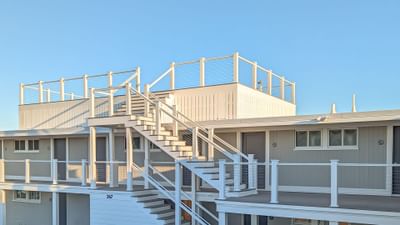 The deck overlooking the beach at Falmouth Tides