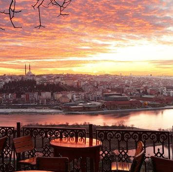 Dining area overlooking the sunset at Eyup Sultan Pierre Loti Near Titanic Port Bakirkoy