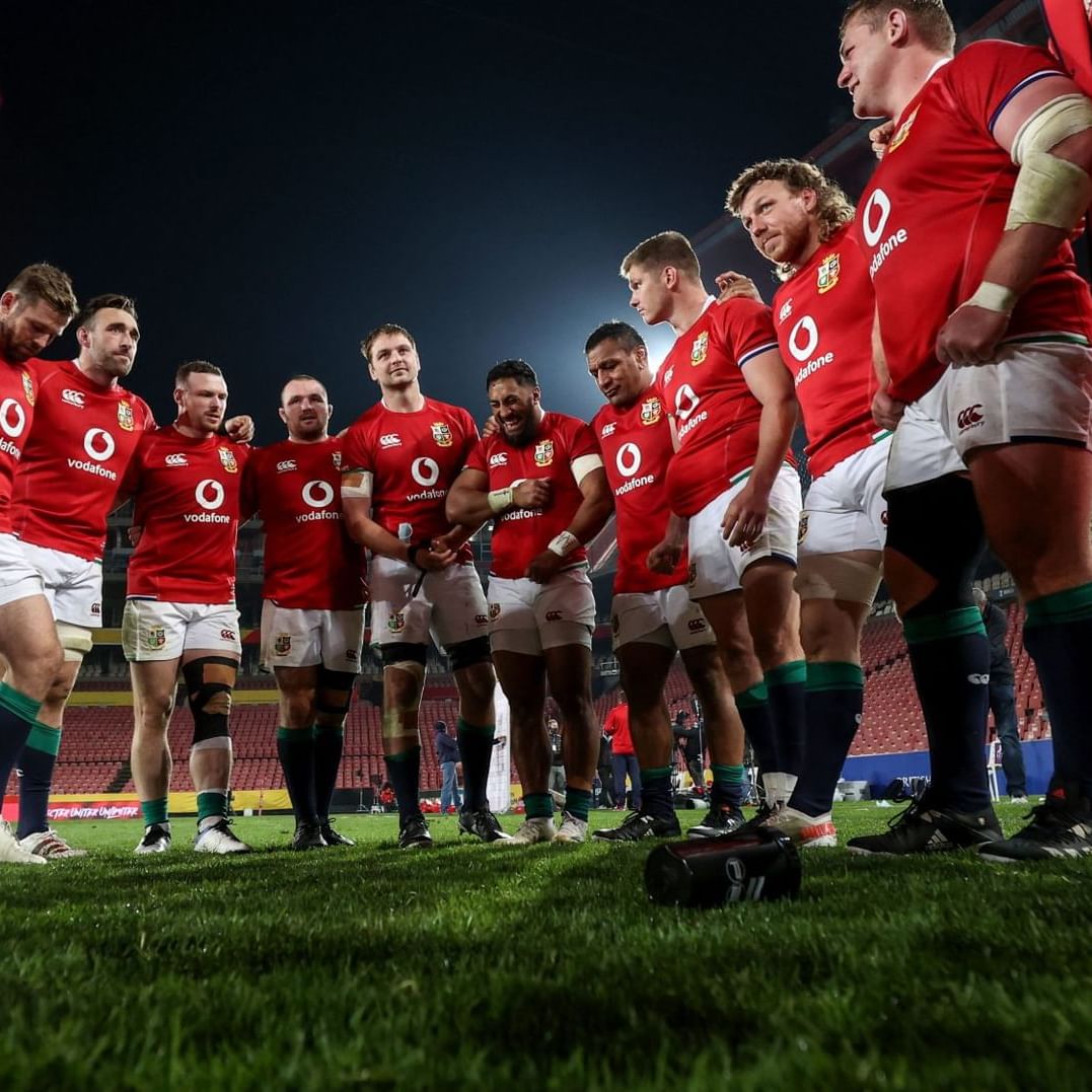 British & Irish Lions and AU–NZ players lining up at Adelaide Oval ahead of a major rugby match