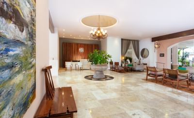 Front desk area with lounges at Villa Premiere Boutique Hotel & Romantic Getaway