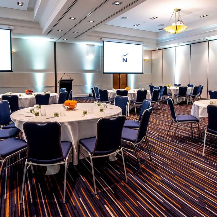 Banquet tables set-up in the Ballroom at Novotel Glen Waverley