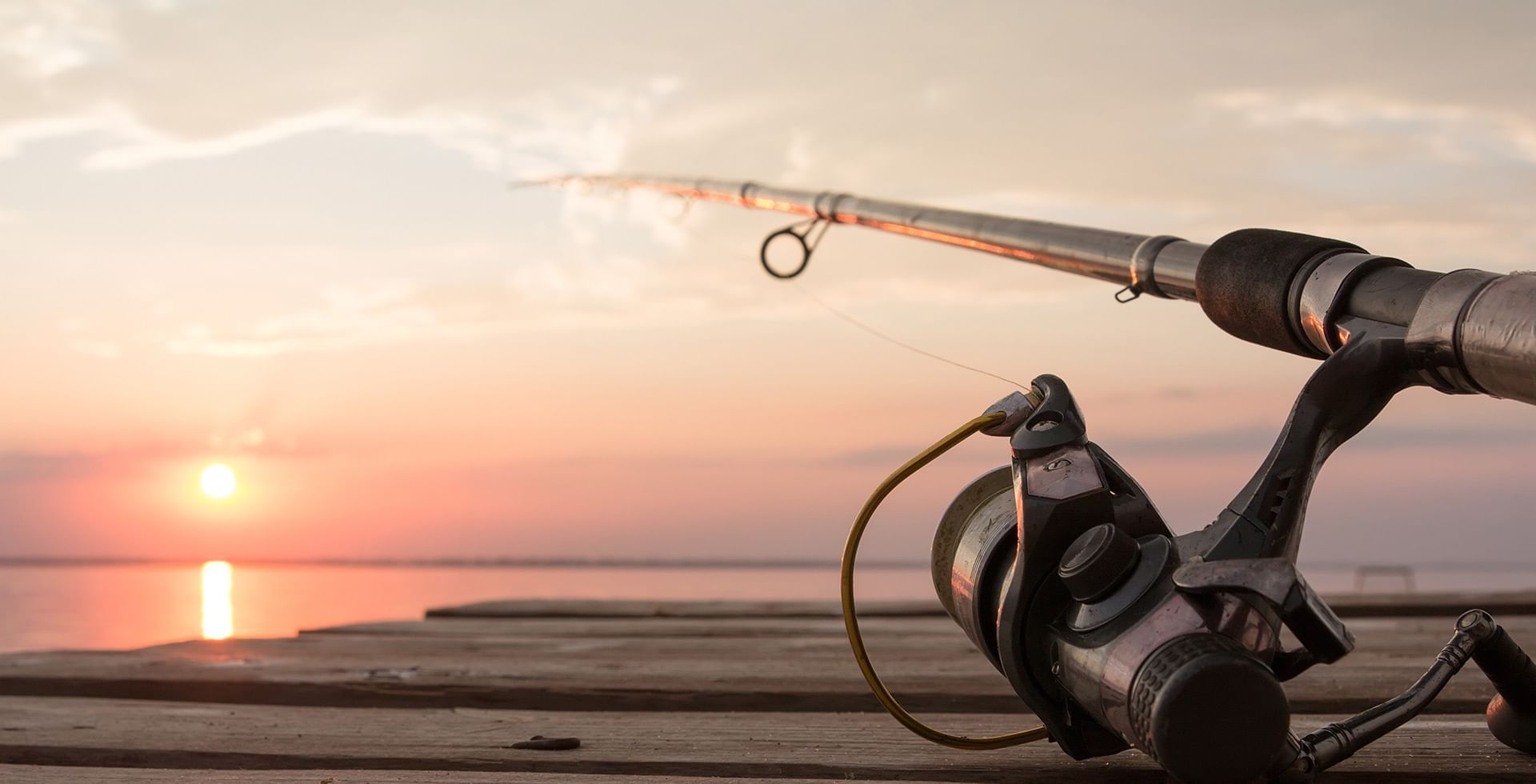 Fishing rod with the sun setting in the back