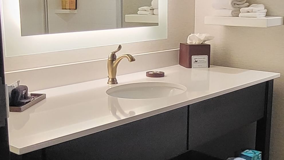 Modern bathroom featuring a clean sink with a stylish faucet in King Studio at Shangri-La Monkey Island