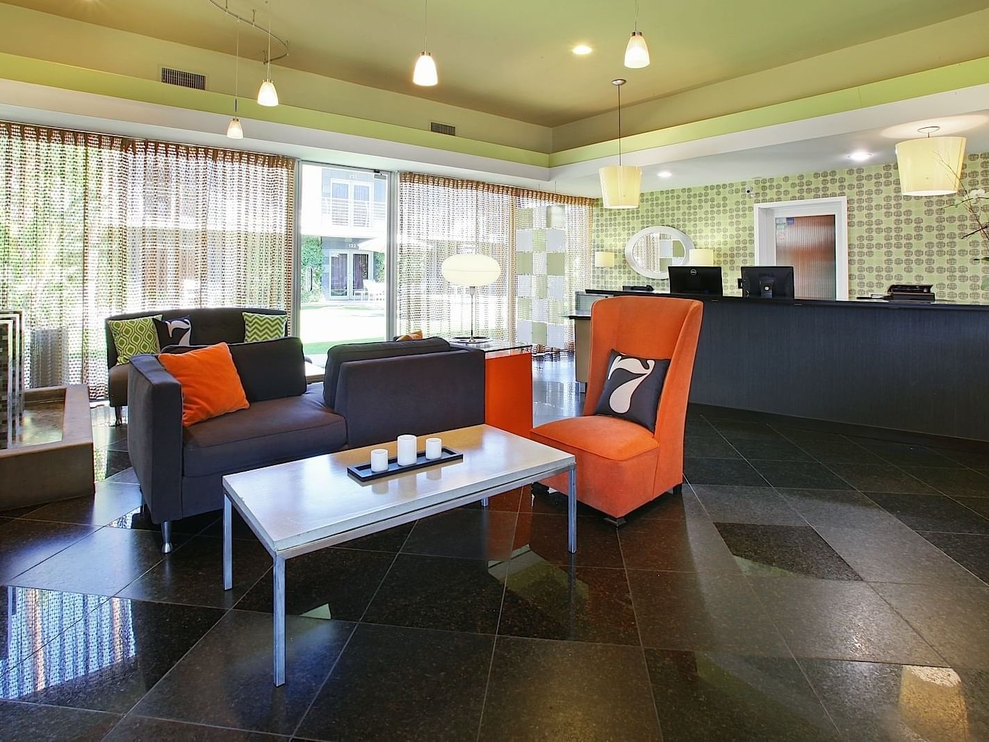 Interior of the Lobby with lounges at 7 Springs Inn & Suites