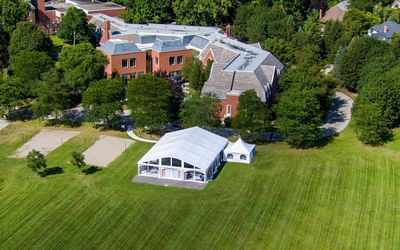 Aerial view of Spencer Meadows Pavilion surrounded by trees at Spencer Hotel, an ideal outdoor wedding venues London Ontario