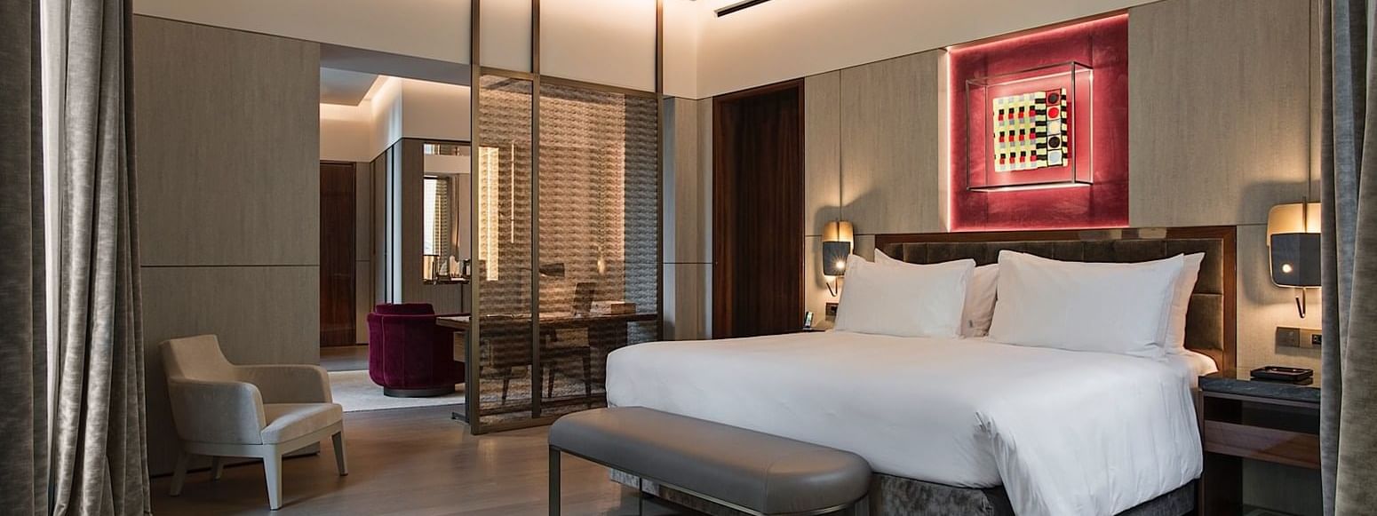 Bedroom interior view in Corner Suite 7 at Fendi Private Suites