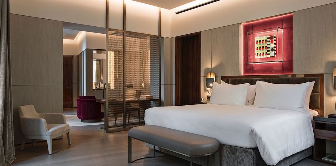 Bedroom interior view in Corner Suite 7 at Fendi Private Suites