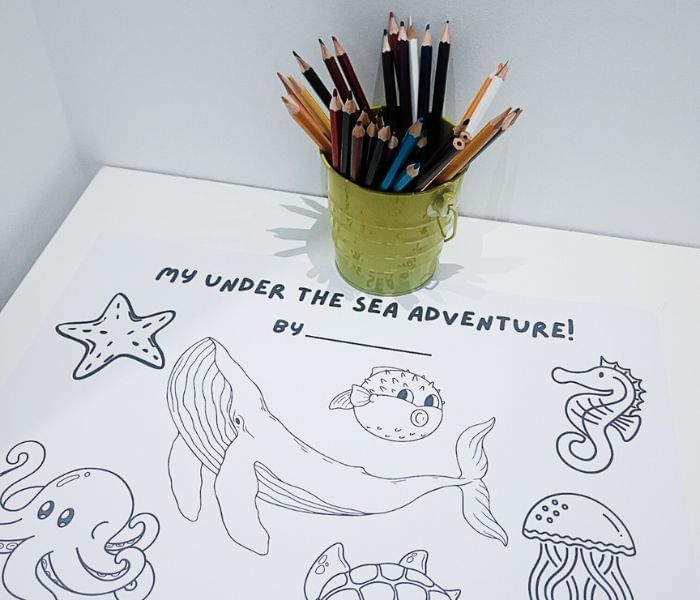 =Colouring Sheet with coloured pencils in the Kids Corner at Novotel Sydney Airport