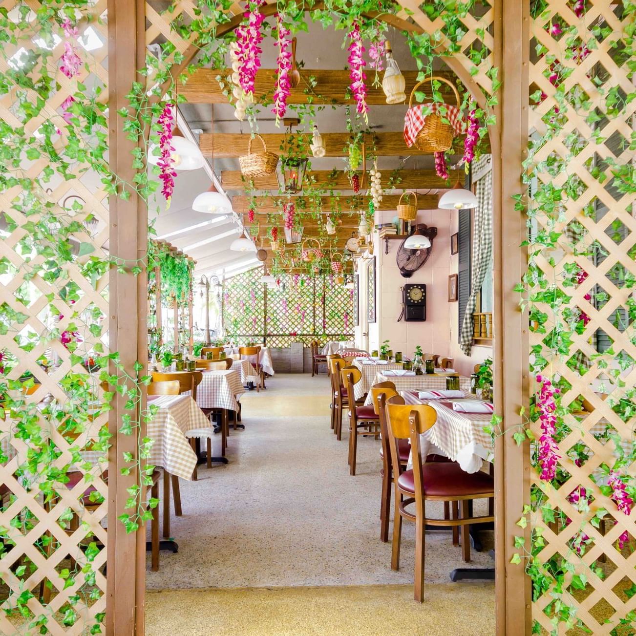A Floral themed entrance in Il Pastaiolo at DOT Hotels