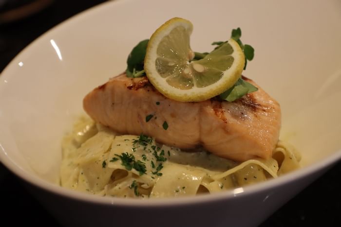 Creamy Salmon Pappardelle plate served at Hotel Halifax