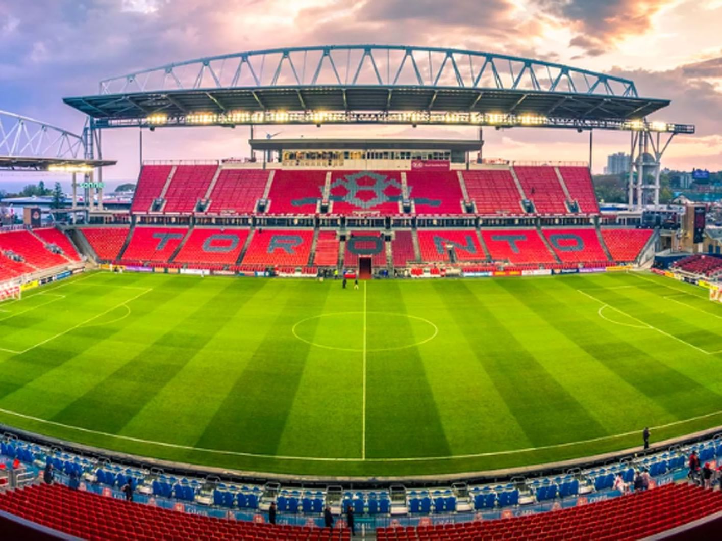 TORONTO spelled out in the red seats by BMO Field near Hotel X, Hotel Toronto Canada