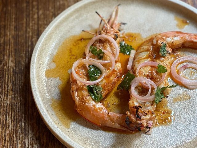 Close-up of a prawn dish served in Tipo 00 at Brady Apartment Hotel Hardware Lane