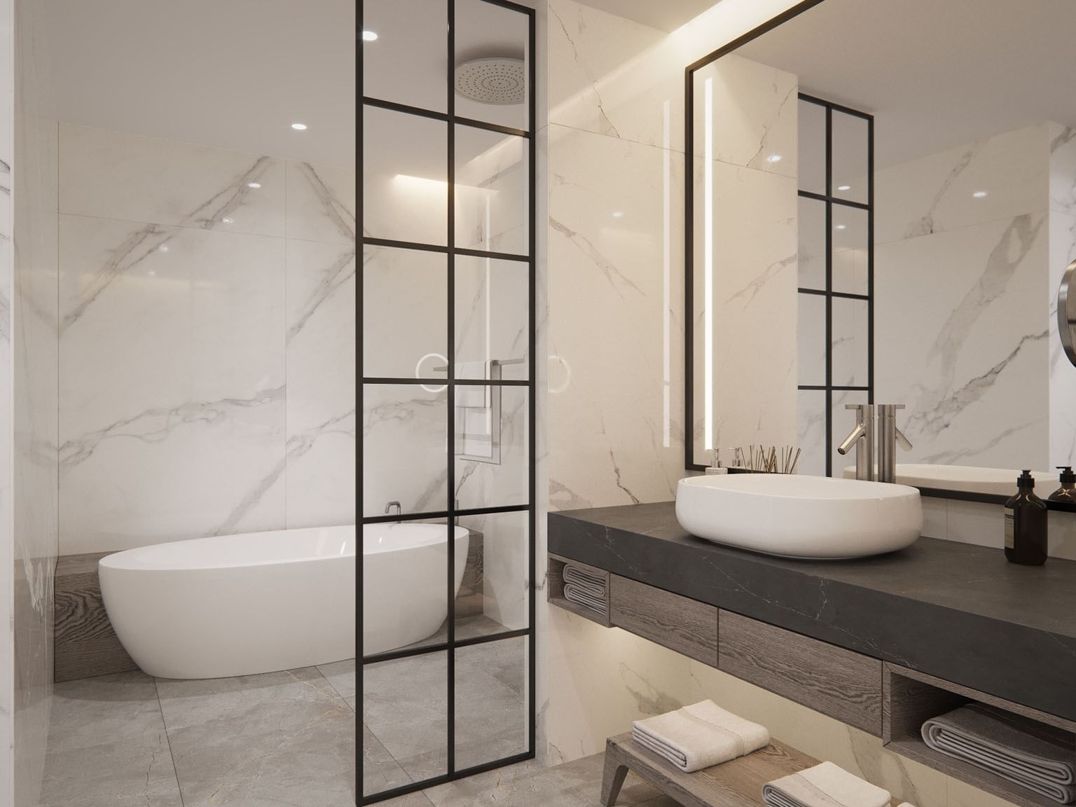 Bathtub and bathroom vanity in a room at Paramount Hotel Midtown