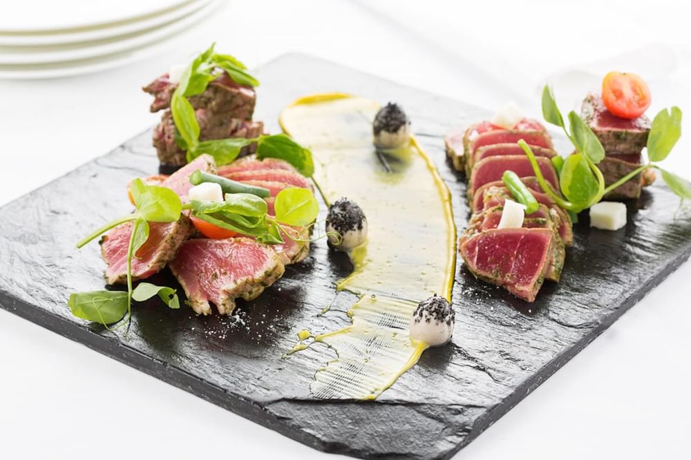 An elegant dish served in a Restaurant at Crown Hotel Perth