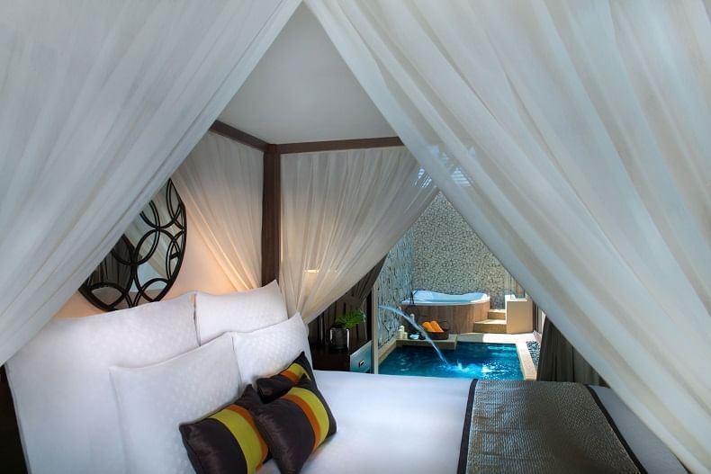 Luxury bedroom area in Lake Villa at The Banjaran Hotsprings Retreat