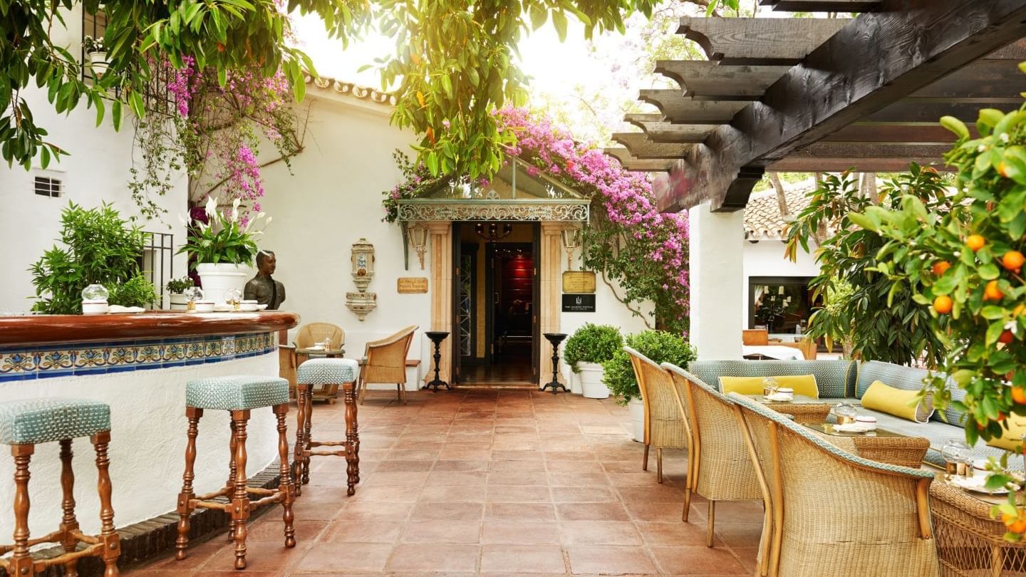 Outdoor bar area & lounge at Marbella Club Hotel