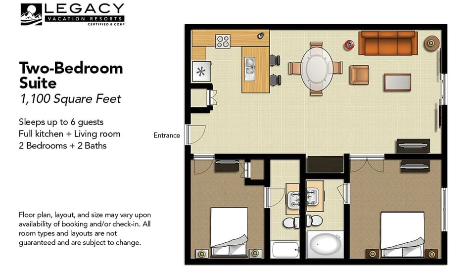Floorplan, Two Bedroom Suite at Legacy Vacation Resorts
